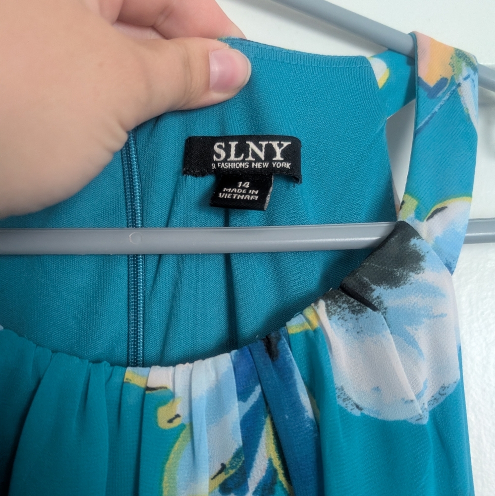 SLNY Blue and Purple Dress with Elegant Design